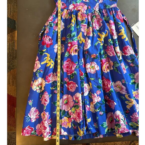 Vintage Deadstock 80s Robbie Bee Rose Floral Waist Midi Swing Dress Tie Back - Picture 7 of 7